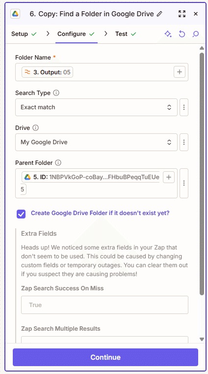 Google Driveで月フォルダを検索・作成するZapierのアクション設定