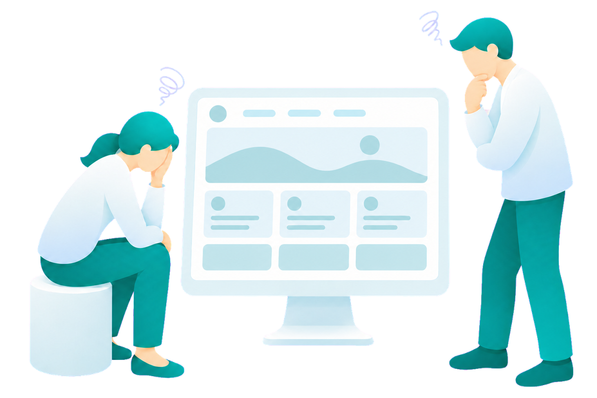 Webサイトの画面を前に、目的の情報が見つからず困っている訪問者
